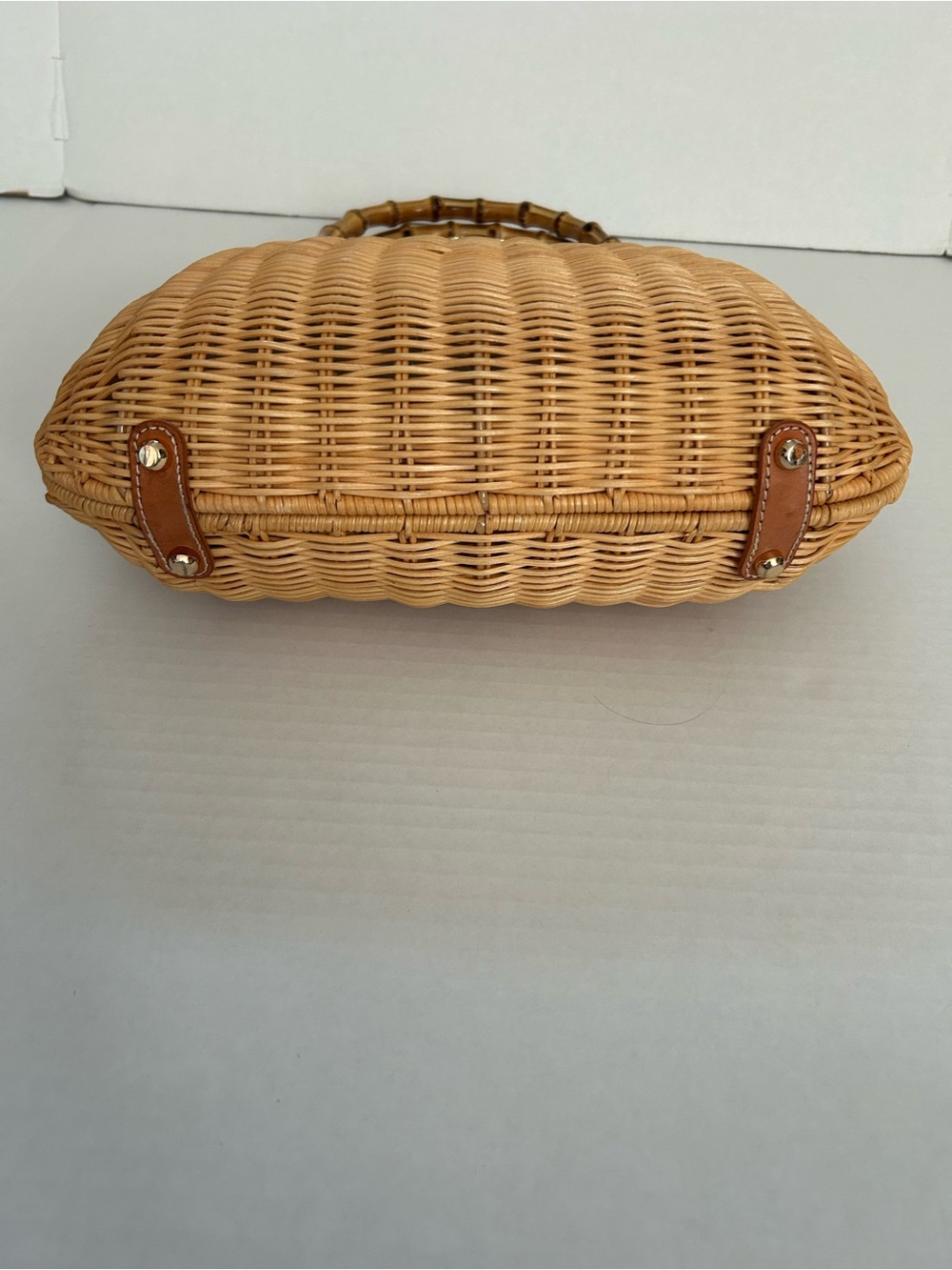 J McLaughlin Aria Wicker Satchel Handbag with Bamboo Handle - Picture 6 of 11